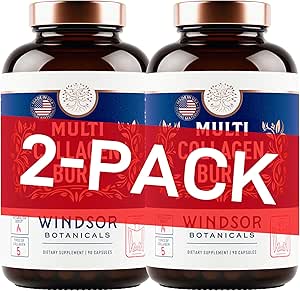 Termogene Multi Collagen Burn Kapsler - Hydrating Hyaluronsyre, Marine Collagen Kosttilskud til kvinder og mænd & C-vitamin - Hydrolyseret Collagen Complex 5 Types- 2 - Pack, 180 Pills