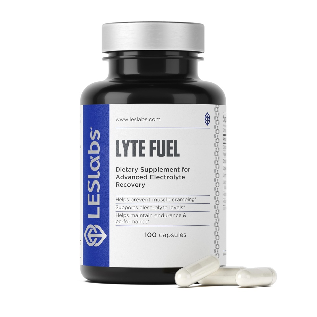 LES Labs Lyte Fuel - Electrolyte Erstatning, Endurance, Performance, Muscle Cramping & Keto Support - Magnesium, Zink, Kalium & Chrom - Non- GMO supplement - 100 kapsler