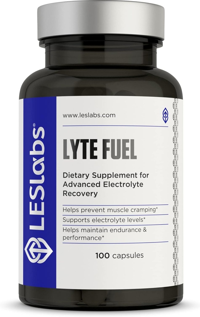 LES Labs Lyte Fuel - Electrolyte Erstatning, Endurance, Performance, Muscle Cramping & Keto Support - Magnesium, Zink, Kalium & Chrom - Non- GMO supplement - 100 kapsler