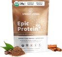 Sprut Living Epic Protein, Plant Based Protein & Superfoods Powder, Chokolade Maca Powder Dex124; 20 Grams Organic Protein Powder, Vegan, Non Dairy, Non- GMO, Gluten Free, Low Sugar (1 Pound, 12 Servere)