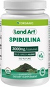 Land Art Certified Organic Spirulina - 180 kapsler - Superfood- Rich in Minerals, Vitaminer og proteiner - Vegan