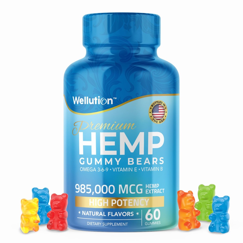 WELLUTION Hamp Gummies - High Potency 985,000 MCG - Natural Fruity Bear for Afslapning og Fred - Fast- Fungerende - 60ct