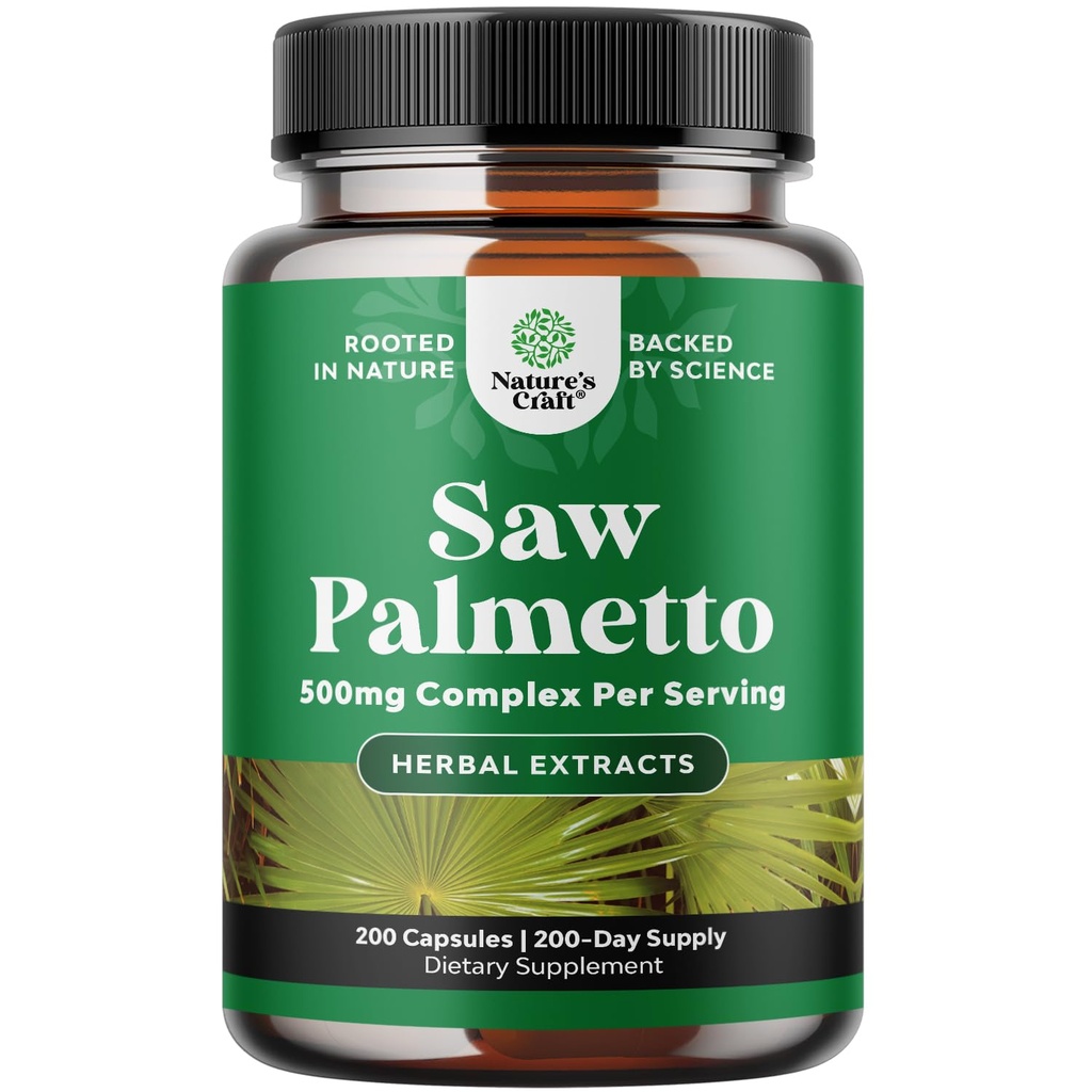 Extra Strength Saw Palmetto Extract - Advanced Herbal Complex for Hår Health and Urinary Support with Plant Steroler & Flavonoider - Potent Herbal Supplement med 500mg per servering - 200 kapsler