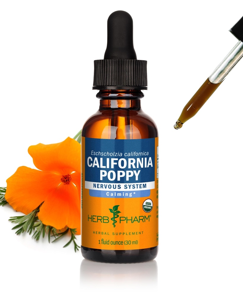 Herb Pharm Certified Organic California Poppy Liquid Extract til Calming Nervesystemet Support - 1 Ounce