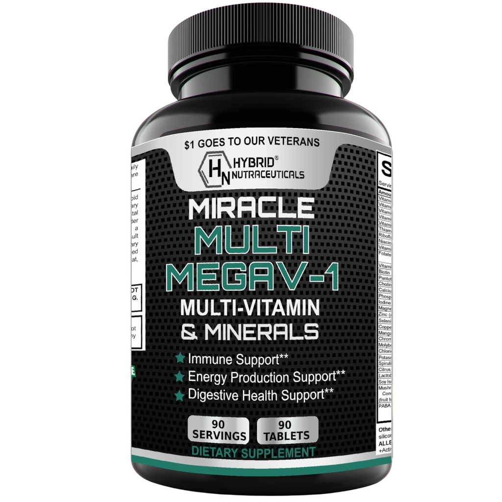 MEGAV-1 Multi- Vitamin, Superfood & Minerals - Daglig Multivitamin med Probiotika, fordøjelsesenzymer, Mushroom Complex for Heart Health, Immunsupport, Energy & Stamina - 90 tabletter