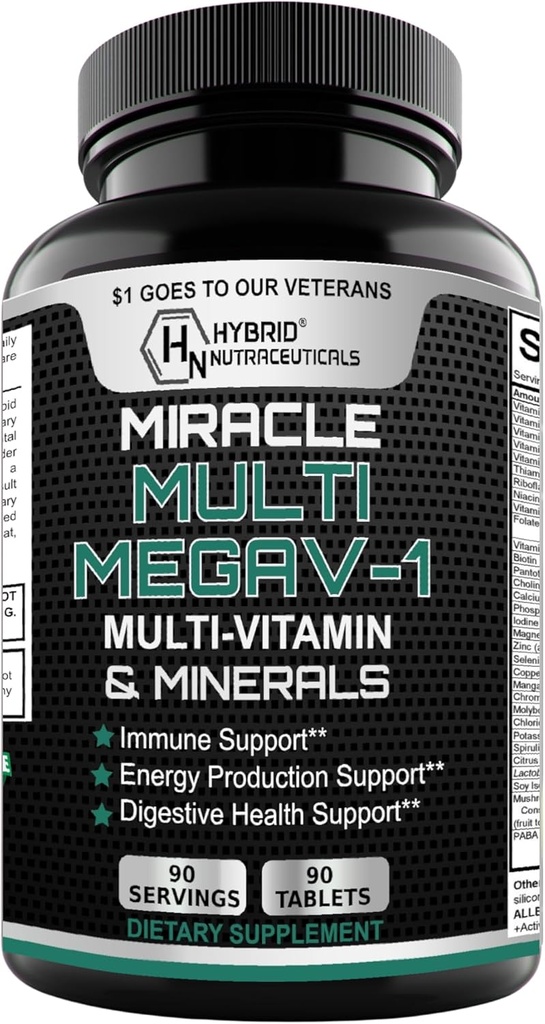 MEGAV-1 Multi- Vitamin, Superfood & Minerals - Daglig Multivitamin med Probiotika, fordøjelsesenzymer, Mushroom Complex for Heart Health, Immunsupport, Energy & Stamina - 90 tabletter