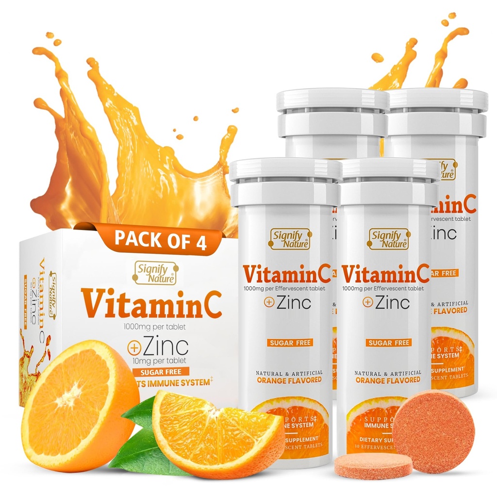 SIGNIFY NATUR C 1000mg Effervescent tabletter - Potent immunsupport VIT C med zink tillæg - sukkerfri & Vegan Formella
