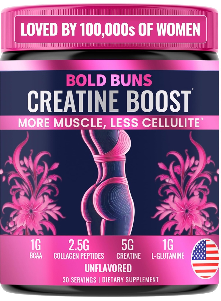 Fed Buns Creatin for Women - Booty Builder supplement med Collagen & BCAA - Understøtter muskeludvikling, post-workout Inddrivelse, Hud Elasticitet, Sund hår & Nail Budd124; Unflavored - 30 Serveringer