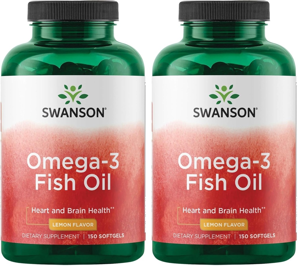 Swanson Omega 3 Fish Oil Supplement Heart Brain og fælles støtte GMO- Free EFA 180 mg EPA Plus 120 mg DHA 150 Softgel kapsler Lemon Flavor (2 Pack)