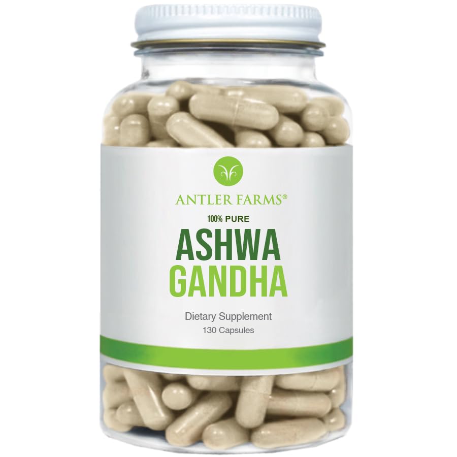 Antler Farms - 100% Pure Ashwagandha Root og Ashwagandha Root Extract, 130 Kapsler, 1200mg - Standardiseret til 5% withanolides, Enhances Mental Performance, Energy, og Immunity