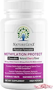 Methylerings Protect - Methyl B12 med methylfolat til MTHFR Support, Natural Cherry Methylerede Vitamin B- 12 Plus 5- mthf, Gluten- Free (60 tabletter)