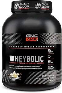 GNC AMP Wheybolic Clinically Proven Protein Powder, 40g Whey Protein, BCAA, Leucine, Increases Muscle Strength, Muscle Building, 3rd Party Tested, Gluten Free, Classic Vanilla, 33 Servings