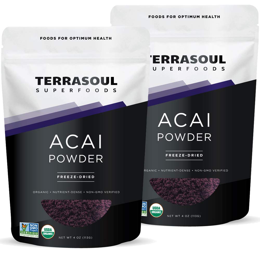 Terrasoul Superfoods Organic Acai Berry Powder, 4 Oz (Pack of 2), Freeze- Tørret for Friskhed, Omega Fats Boost for Smoothie Bowls, og Antioxidant- Packed Superfoods Opskrifter