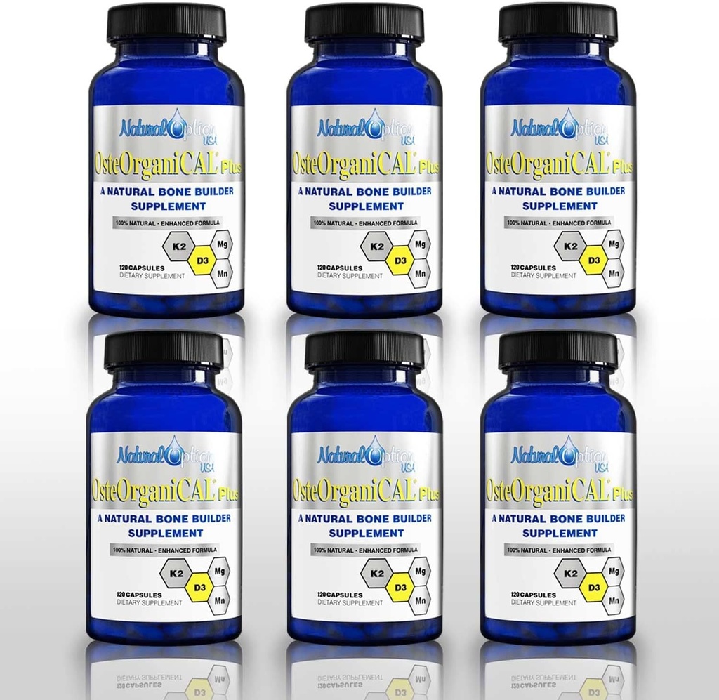 Plus - Organic Plant Base Kilde til Calciumtilskud med vitamin D3, k2, Magnesium Glycinat og Mangan (720 Greve) Pakke med 6