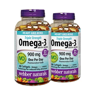 Webber Naturals Triple Strength Omega-3 900mg 200 softgel x 2 (2 flasker)