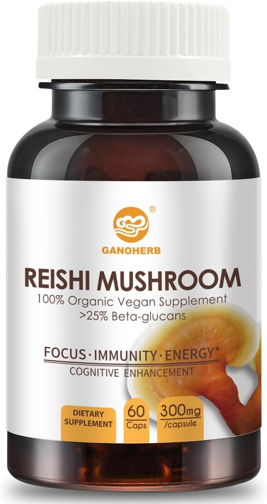Reishi Mushroom Kapsler, Organic Advanced Superfood Supplement med Reishi svamp Pulver 450mg, Reishi Shell- Broken Spores 270mg, Reishi Mushroom Extract 180mg for Longevity, Immunsundhed