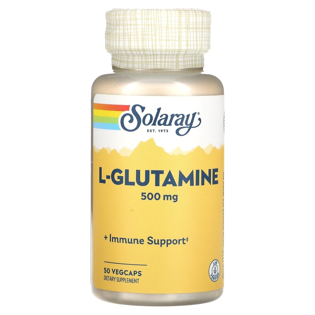 SOLARAY L Glutamin kapsler 500 mg - immunforsvar - Gratis Aminosyre - Lab Verified, 60- Day Money- Back Garanti, 50 Servere, 50 VegCaps
