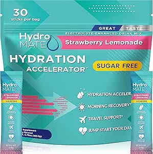 Electrolyte Powder Sugar-Free Hydration Packets Strawberry Lemonade HydroMATE 30 Sticks