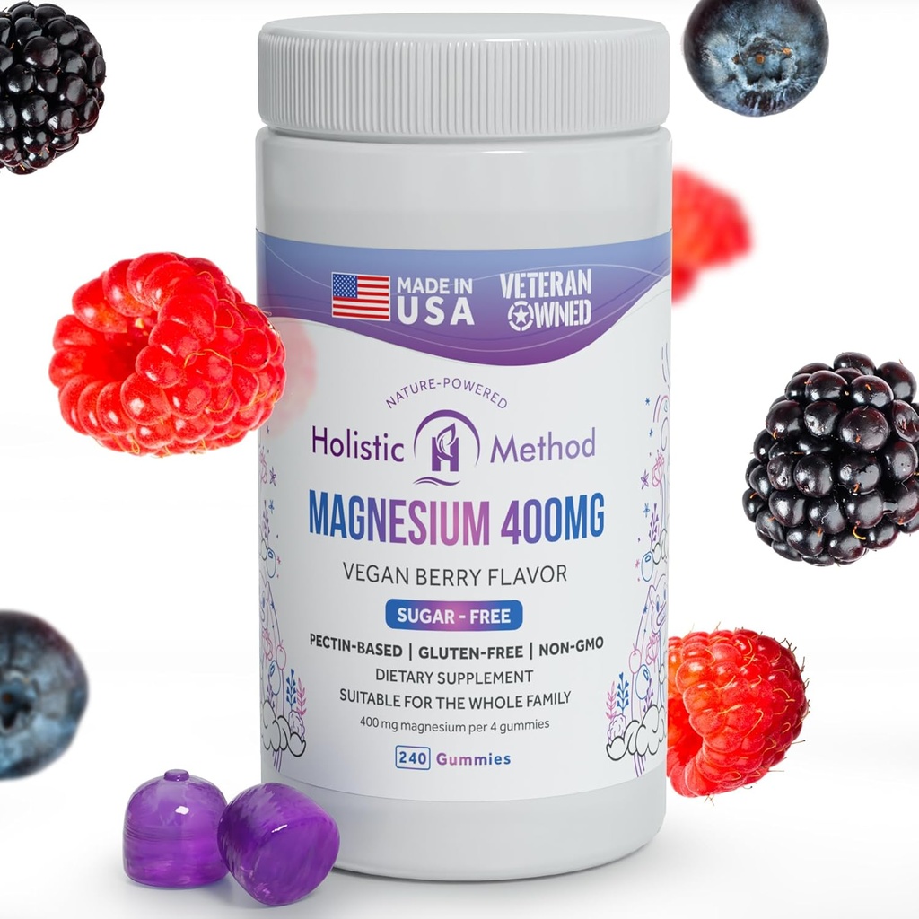 Magnesium Citrate Gummies - sukkerfri, Vegansk og ikke-GMO for bedre søvn og afslapning - Ingen sukkeralkohol - Magnesiumtillæg til voksne, teenagere og børn - blandet berry - 240 tykkere