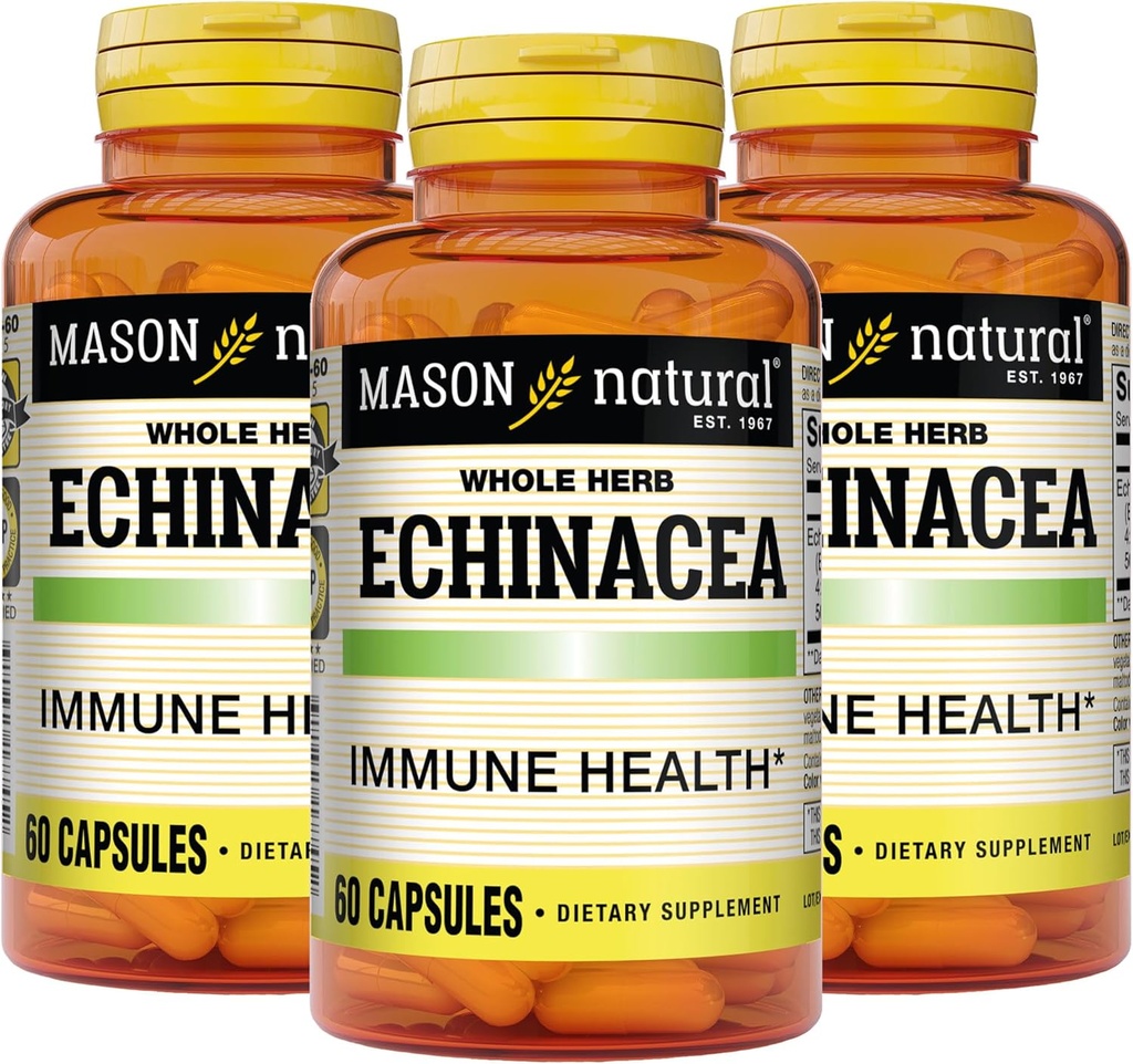 MASON NATURAL Echinacea, Immunsystemet Booster, Understøtter samlet sundhed, urtetilskud, 60 kapsler (pakke med 3)