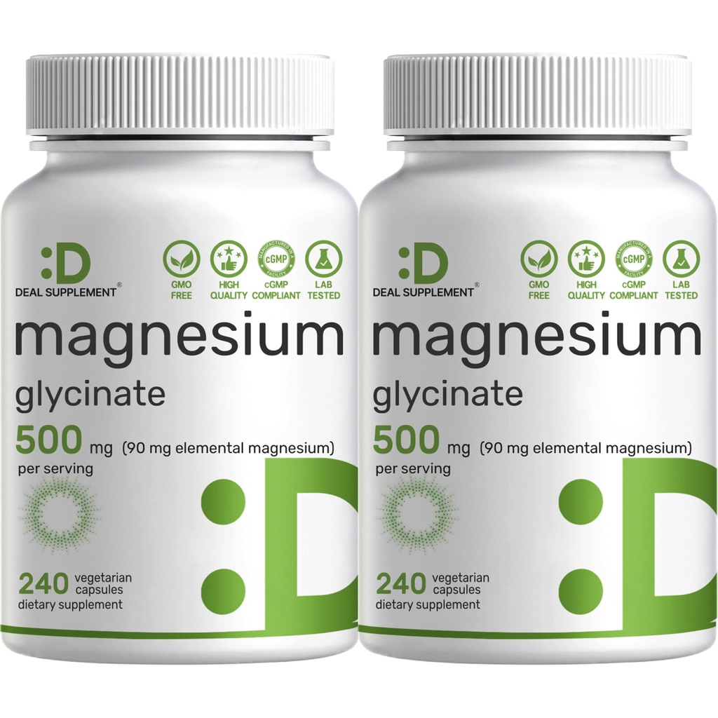 2 Pack Magnesium Glycinat 500 mg, 480 Veggie Kapsler