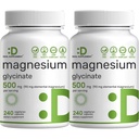 Deal Supplement Magnesium Glycinate 500mg, 480 Veggie Capsules | 100% Chelated for Easy Absorption | Essential Mineral Supplement | Non-GMO, Gluten-Free