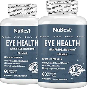 NuBest AREDS 2 Eye Vitaminer med Beta Caroten Carrot Powder, 20mg Lutein, 4mg Zeaxanthin, Bilberry, Grape Seed, BioPerine, B- Complex, Multivitamin for Eye Health