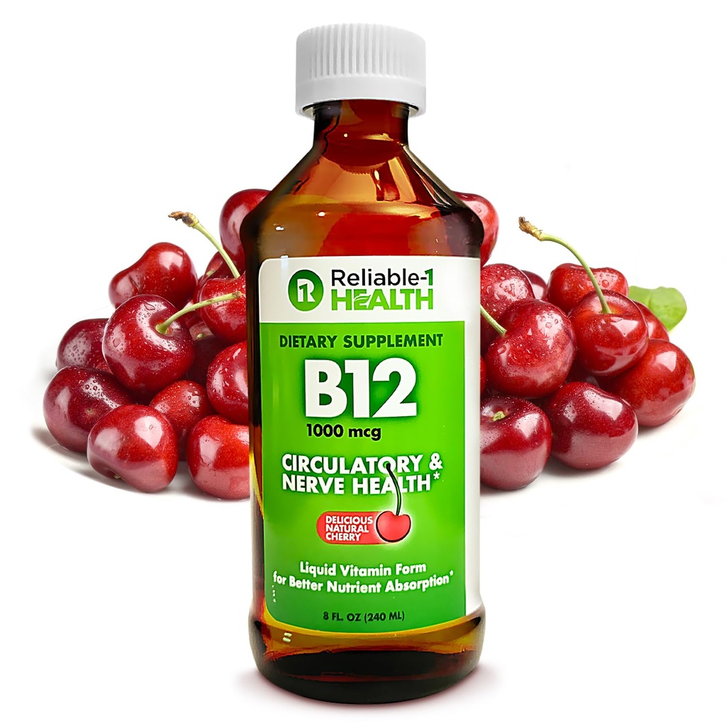 Reliable-1 Laboratories Liquid Vitamin B12 Dagligt tillæg 1000mcg for voksne mænd og kvinder - Natural Cherry Flavor