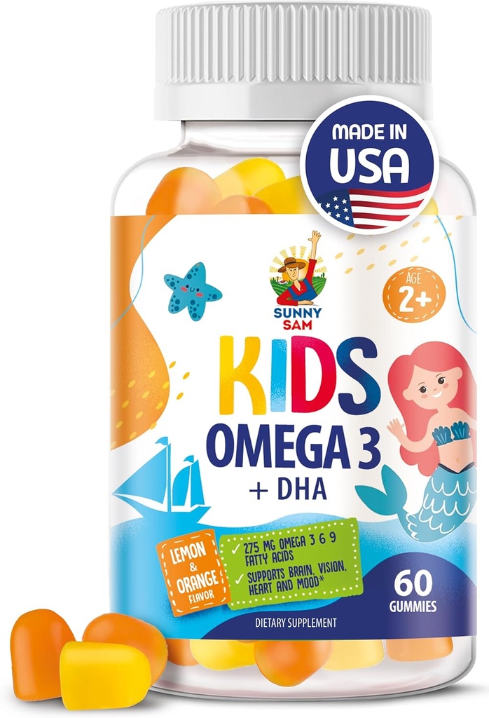 Omega 3 Gummier for børn og voksne - 60 Tyggegummi - Ingen Fish Oil Vegan Omega 3 6 9 DHA Gummy supplement