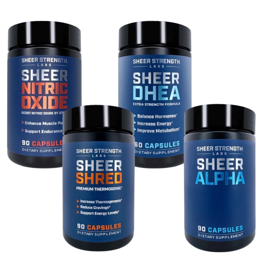 Sheer Ultimate Stack - DHEA supplement til mænd DHEA 100mg & nitrogenoxid supplement & Sheer Shred & Sheer Alpha
