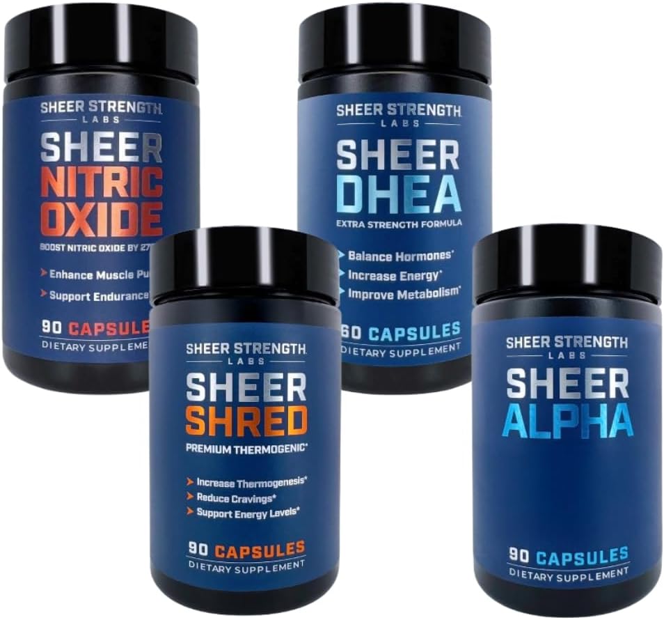 Sheer Ultimate Stack - DHEA supplement til mænd DHEA 100mg & nitrogenoxid supplement & Sheer Shred & Sheer Alpha