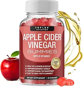 Toplux Apple Cider Vinegar Gummies - 1000mg ACV med B12, Beet Root, Granatæbler til immunsystem, Detox & Rense, Gummy Alternativ til Apple Cider Vinegar Kapsler, for Mænd Kvinder, 60 Gummies