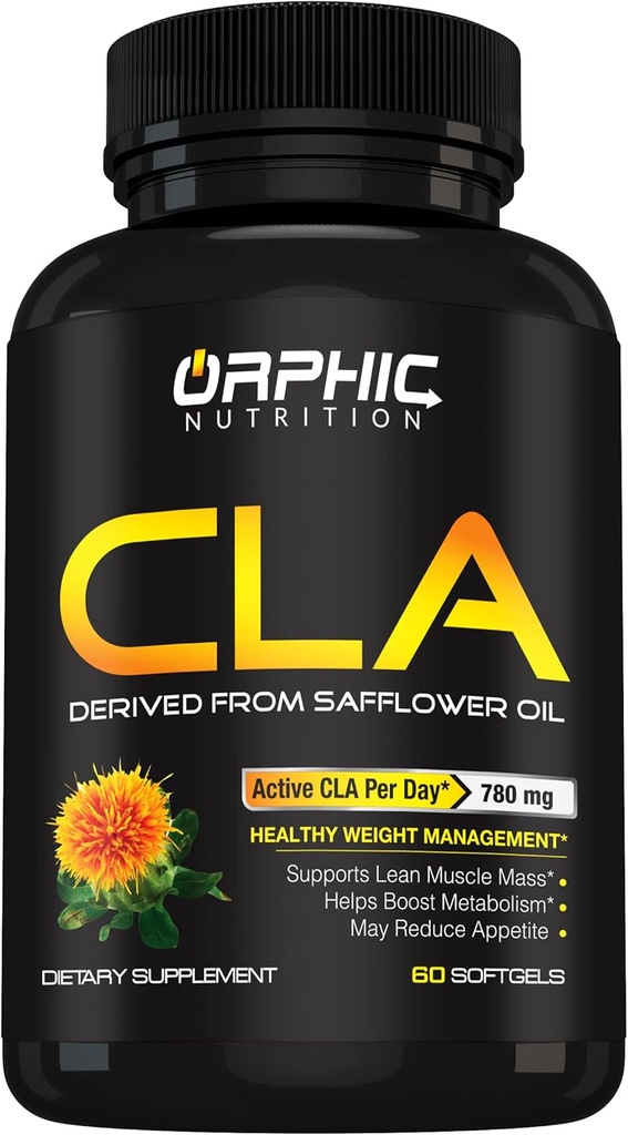 ORPHIC NUTRITION CLA Saflor Oil Supplement - Lavet med Saflor Oil - 780mg Non- Stimulant Conjugated linolsyre til mænd og kvinder * til støtte vægttab indsats og stofskifte * - 60 Softels