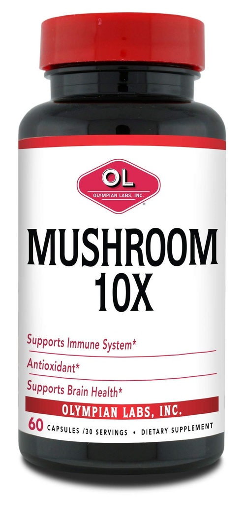 Olympian Labs 10X Mushroom supplement kapsler - Omfattende formel støtte immunsystem, antioxidant, hjerne sundhed - 60 kapsler (30 Servere)
