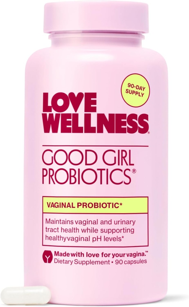 Love Wellness Good Girl Probiotics Б124; Women 's Vaginal Health & pH Balance Supplement Б124; 9-Strain Probiotic for Urinary Tract, Gær, Odor & Municipality Support Б124; Gluten- Free Б124; 90 CT, 90- Day Supply
