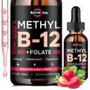 Vitamin B12 flydende dråber, B12 vitaminer 5000 mcg, Vitamin B Complex supplement med Methylcobalamin B12 Sublingual, Vitamin B6, Folate for Energy, Brain, Heart Health, Vegansk Jordbærsmag 2 Fl Oz