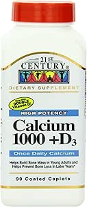 21. Century Calcium, 1000 mg Plus D-vitamin, 90 tabletter (pakning med 4)