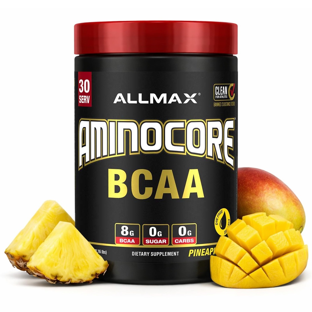 ALLMAX Nutrition AMINOCORE BCAA Powder, 8.18 Bedste Aminosyrer, Intra og Post Workout Inddrivelse Drik, Gluten Free, Ananas Mango, 315 g