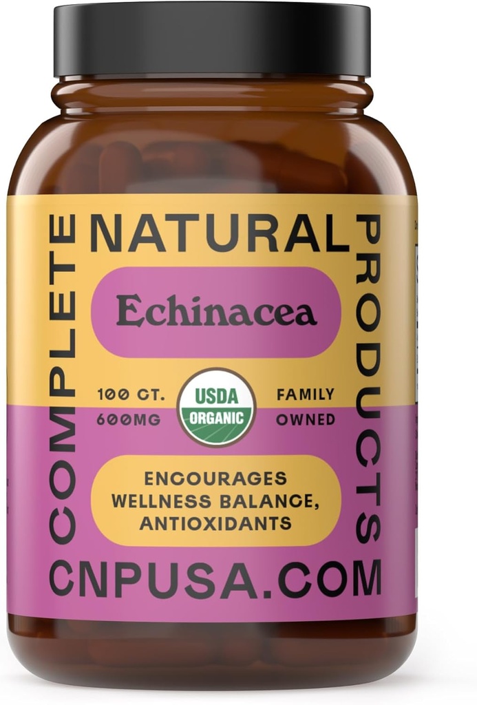 Komplette naturlige produkter Organiske Echinacea Kapsler 600mg, 100ct Mex124; Plant- baseret, immunsystem & Sæsonhelbreds Support 124; Pure Herb, Non- GMO, Veganske Kapsler