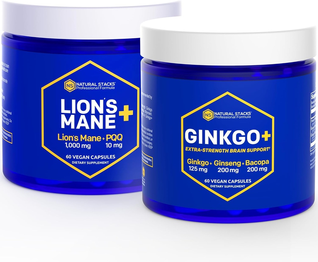 NATURLIGE STAKKER Ginkgo Biloba + Lions Mane Mushroom Bundle - Focus & Memory Support * - 120 kapsler
