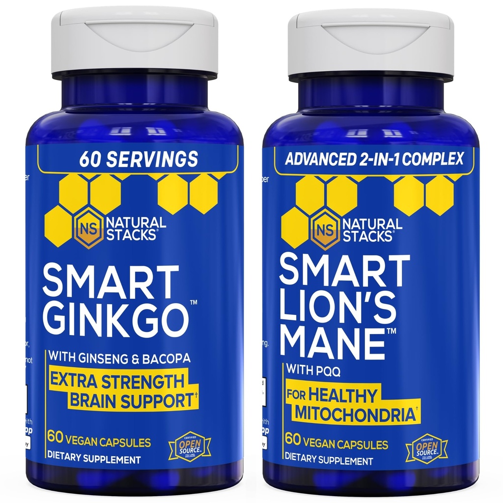 NATURLIGE STAKKER Ginkgo Biloba + Lions Mane Mushroom Bundle - Focus & Memory Support * - 120 kapsler