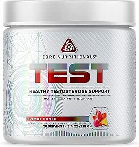 Core Nutritionals Test Vitality & Testosterone Support | with KSM-66 Ashwagandha, Calcium D-Aspartic Acid, & Pine Extract | 28 Servings (Primal Punch)