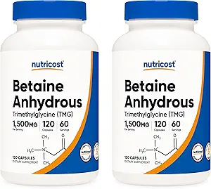 Nutricost betaine Vandfri Caps 1500mg, 60 Servering per flaske (2 flasker)