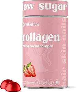 vitafive Collagen Gummies for mænd og kvinder, Bovine Collagen, Collagen Gummy for hår, hud, og Connective Tissue Support, Gluten Free (50 Ct)