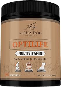 OptiLife Hund Multivitamin Powder - Voksen Hund Multivitamin med Probiotika, Allergi Support, Fælles Support, Hud & Coat Support - Hund Vitamin og Kosttilskud - Multivitamin til hunde (60 Servering)