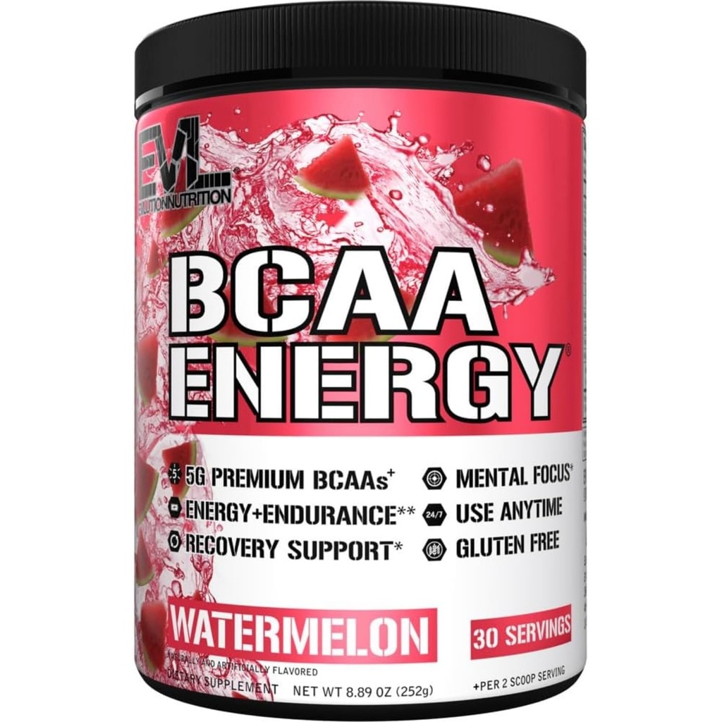 EVL BCAAs Aminosyrer Powder - BCAA Energy Pre Workout Powder for Muscle Recovery Lean Growth and Endurance - Rehydrating Post Workout Recovery Drikke med naturlig koffein - Watermelon