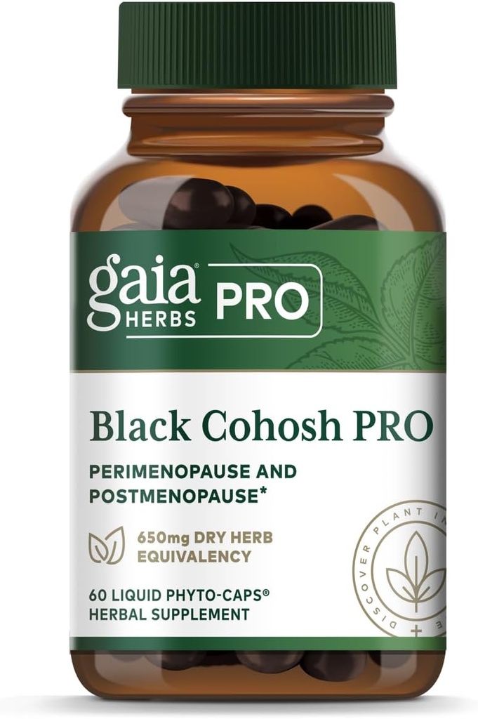GAIA HERBS PRO Black Cohosh PRO - Sund perimenopause & Post Menopause Support * - Kvinder sundhed supplement med Black Cohosh Root Extract - Vegan - 60 flydende Phyto- Caps (60 Servere)