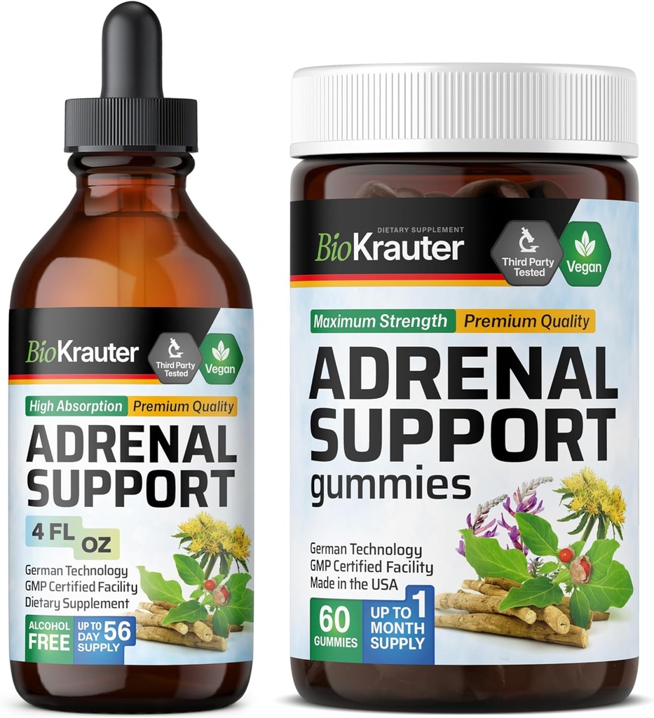 BIO KRAUTER Adrenal Support 60 Gummies & Adrenal Support Tinktur 4 Fl. Oz.