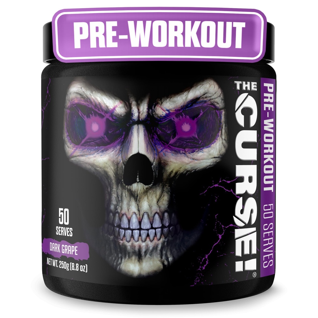 JNX SPORTER Forbandelsen! Pre Workout pulver til mænd og kvinder, Koffein, Beta- alanine, Creatin, L- Citrullin, 50 Servering, Dark Grape Flavor - Boost Energy, Styrke og fokus
