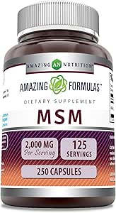 Amazing Formulas MSM (Methylsulfonylmethane) Supplement | 2000 Mg Per Serving | Capsules | Non-GMO | Gluten Free | Made in USA (1 Pack, 250 Count)